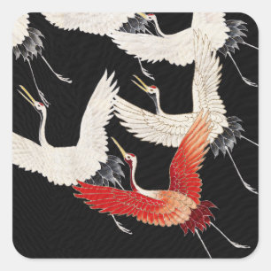 Chinoiserie Fliegender Kranich Zen Minimalistische Quadratischer Aufkleber