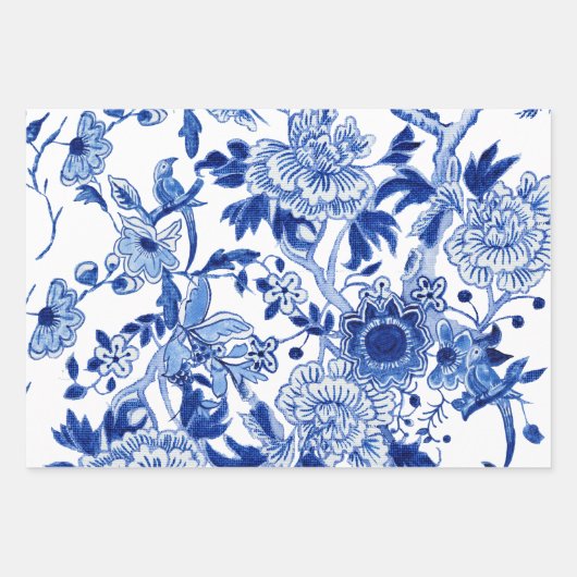 Chinoiserie Floral Bird Blue und White Decoupage Geschenkpapier Set (Vorderseite 2)
