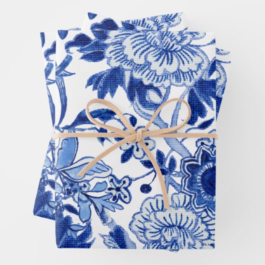 Chinoiserie Floral Bird Blue und White Decoupage Geschenkpapier Set (Beispiel)