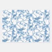 Chinoiserie Floral Bird Dusty Blue White Decoupage Geschenkpapier Set (Vorderseite)