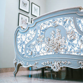 Chinoiserie Floral Bird Dusty Blue White Decoupage Seidenpapier