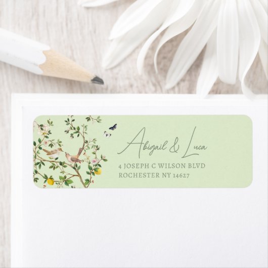 Chinoiserie Floral Bird Wedding Invitation Address (Insitu)