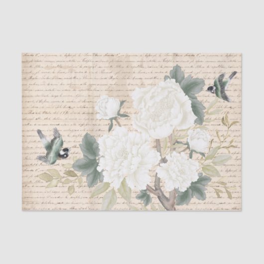 Chinoiserie Floral Birds Alte Handschrift Enttäusc Seidenpapier (Vorderseite)