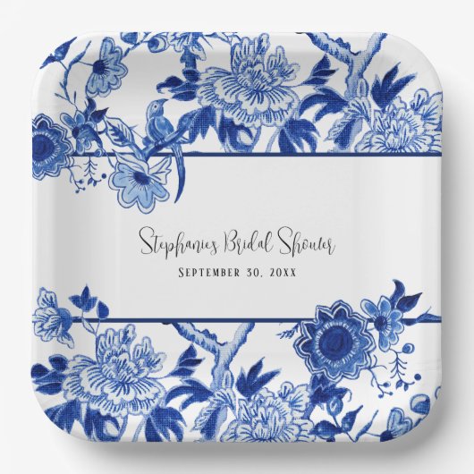 Chinoiserie Floral Blau und Weiß Bridal Pappteller (Vorderseite)