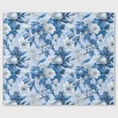 Chinoiserie Floral Blau Weiße Malerei Geschenkpapier (Flach)