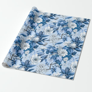 Chinoiserie Floral Blau Weiße Malerei Geschenkpapier