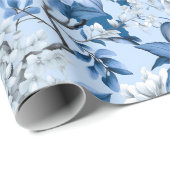 Chinoiserie Floral Blau Weiße Malerei Geschenkpapier (Rolleneckpunkt)