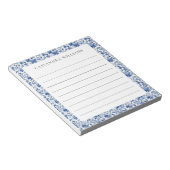 Chinoiserie Floral Blauer Personalisierter Name Li Notizblock (angewinkelt)