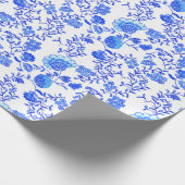 Chinoiserie Floral Blue und White Geschenkpapier (Ecke)