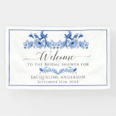 Chinoiserie Floral Blue White Bird Brautparty Banner (Horizontal)