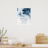 Chinoiserie Floral Blue White Welcome Baby Dusche Poster (Küche)