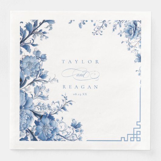 Chinoiserie Floral Border Wedding ID1094 Serviette (Vorderseite)