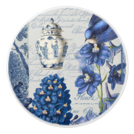 Chinoiserie Floral Delft Blue White Ginger Jar Keramikknauf