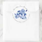 Chinoiserie Floral Foliage Blue White Bird Wedding Runder Aufkleber (Tasche)