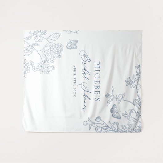 Chinoiserie Floral French Blue Bridal Hintergrund Wandteppich (Vorderseite (Horizontal))