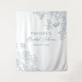 Chinoiserie Floral French Blue Bridal Hintergrund Wandteppich (Vorderseite)