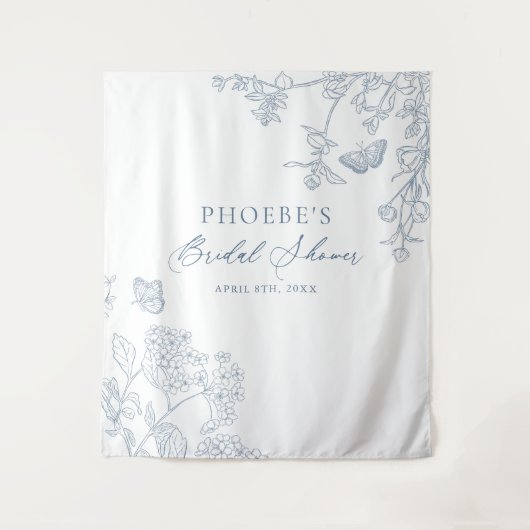 Chinoiserie Floral French Blue Bridal Hintergrund Wandteppich (Vorderseite)