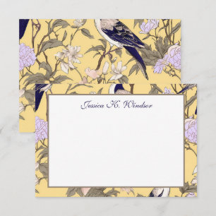 Chinoiserie Floral Gelbes Egret Personalisiert Dankeskarte