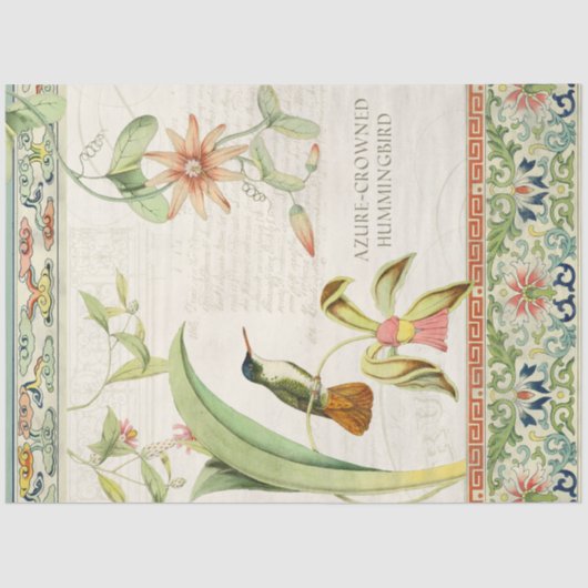Chinoiserie Floral Hummingbird Vintag Decoupage Seidenpapier (Vorderseite)