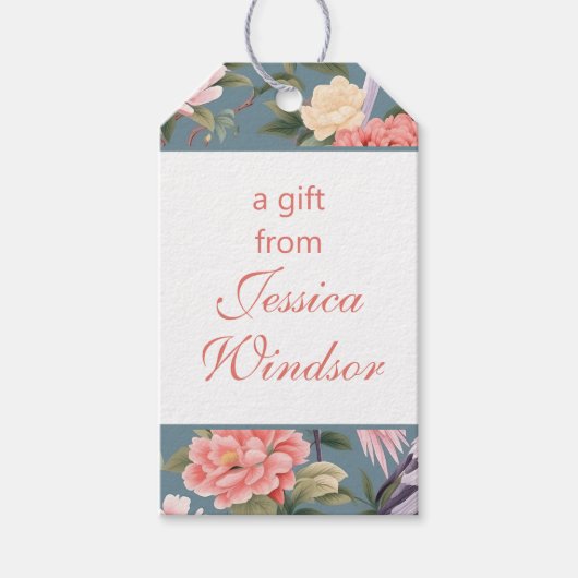 Chinoiserie Floral Jade Egret Geschenkanhänger (Vorderseite)