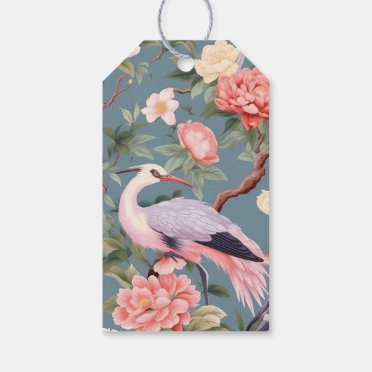 Chinoiserie Floral Jade Egret Geschenkanhänger (Rückseite)