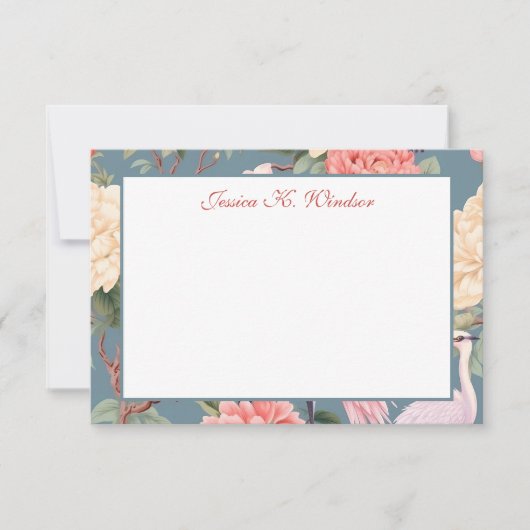 Chinoiserie Floral Jade Egret Personalisiert Dankeskarte (Vorderseite)