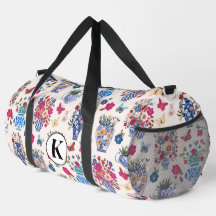 Chinoiserie Floral Monogram Weekender Travel Bag
