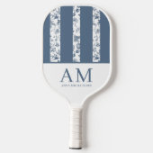 Chinoiserie Floral Pattern Azulejo Blue Monogram Pickleball Schläger (Rückseite)