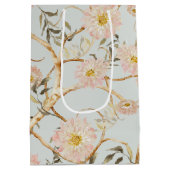 Chinoiserie Floral Peony Watercolor Dusty Blue Mittlere Geschenktüte (Rückseite)