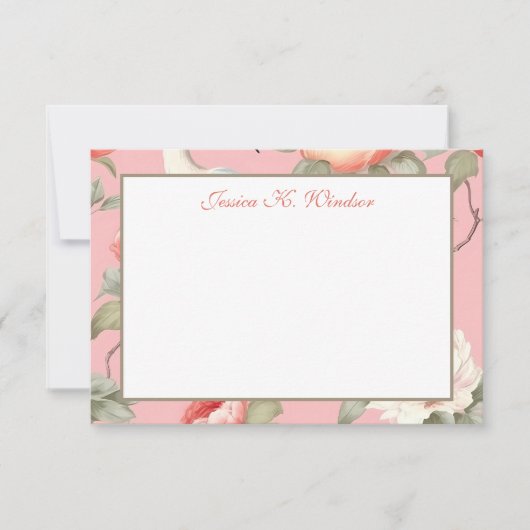 Chinoiserie Floral Pink Egret Personalisiert Dankeskarte (Vorderseite)