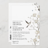 Chinoiserie Floral QR Code Brautparty Einladung (Vorne/Hinten)