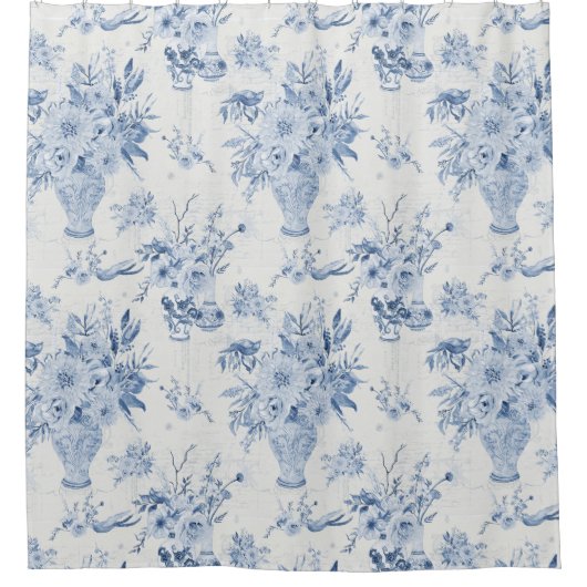 Chinoiserie Floral Vase Peony Blue White Bath Duschvorhang (Vorderseite)