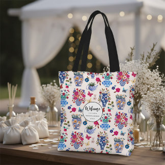 Chinoiserie Floral Wedding Welcome Bag Tote Tasche