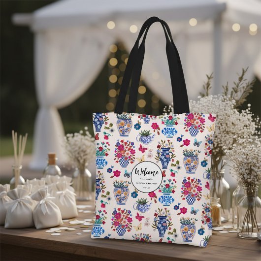 Chinoiserie Floral Wedding Welcome Bag Tote Tasche