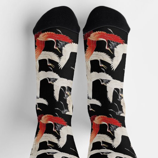 Chinoiserie Flying Crane Zen Minimalist Kimono Art Socken (Oben)