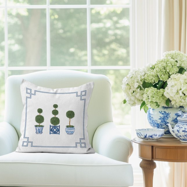 Chinoiserie-Formgehölz mit Schleifen Kissen (Chinoiserie Topiary Tree Pillow)