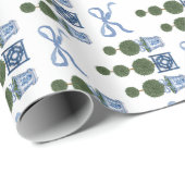 Chinoiserie-Formtopiary Baum Blaue Schleife Geschenkpapier (Rolleneckpunkt)