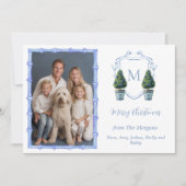 Chinoiserie-Formtopiarybaum-Monogramm-Foto Feiertagskarte (Vorderseite)