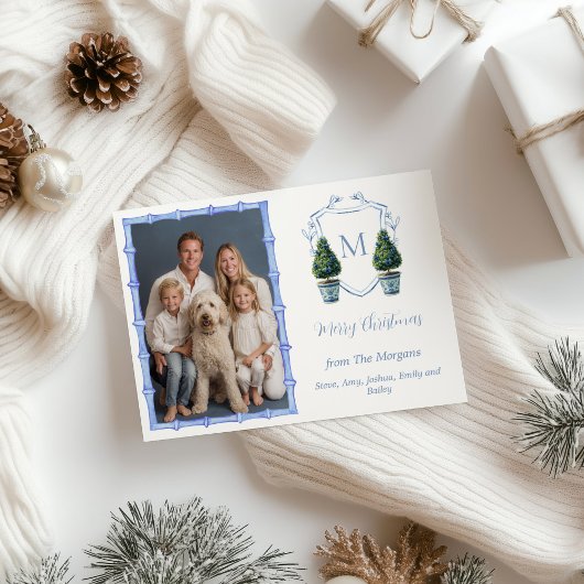 Chinoiserie-Formtopiarybaum-Monogramm-Foto Feiertagskarte