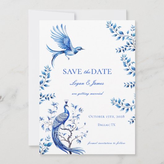 Chinoiserie Foto Wedding Save the Date Einladung (Vorderseite)
