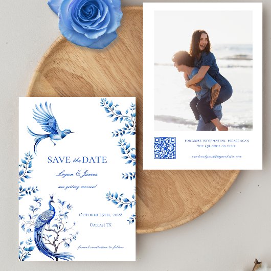 Chinoiserie Foto Wedding Save the Date Einladung