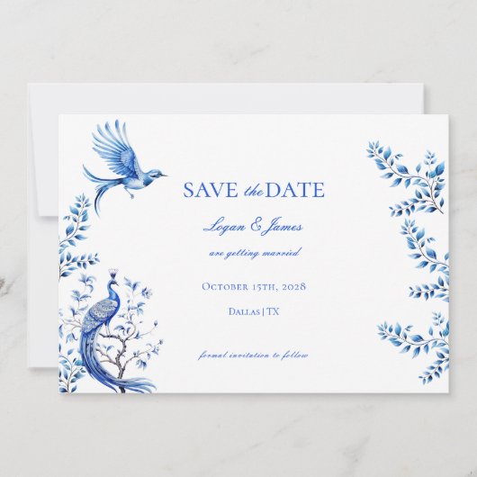 Chinoiserie Foto Wedding Save the Date Einladung (Vorderseite)