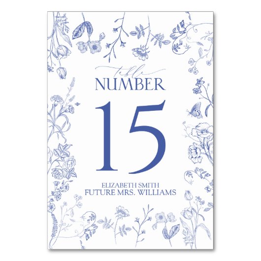 Chinoiserie Französisch Blauer Viktorianische Blum Tischnummer (Rückseite)