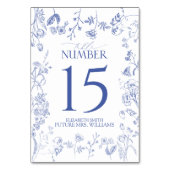 Chinoiserie Französisch Blauer Viktorianische Blum Tischnummer (Vorderseite)