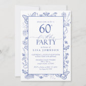 Chinoiserie Französisch Blue Script 60. Geburtstag Einladung (Vorderseite)