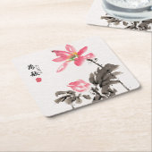 Chinoiserie Freehand Wasserfarben Lotus Rechteckiger Pappuntersetzer (angewinkelt)