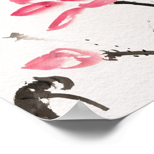 Chinoiserie Freehand Watercolor Lotus Blume Poster (Ecke)