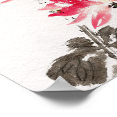 Chinoiserie Freehand Watercolor Lotus Blume Poster (Ecke)