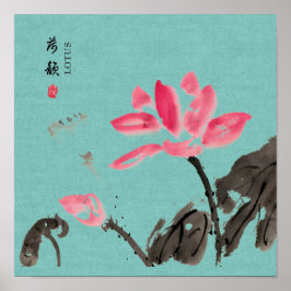 Chinoiserie Freehand Watercolor Lotus Blume Poster