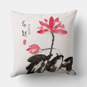 Chinoiserie Freehand Watercolor Lotus Blume Thro Kissen